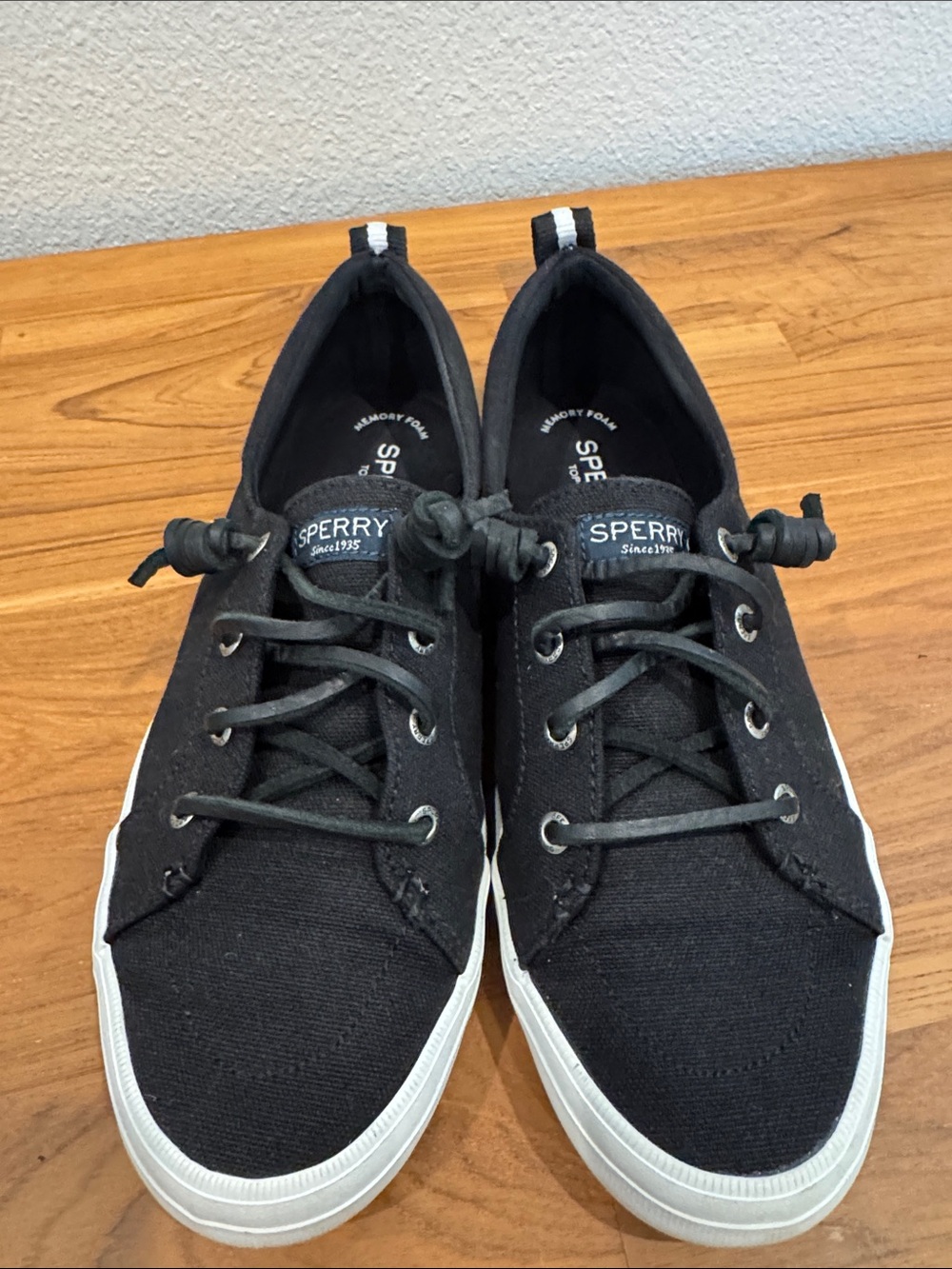 Sperry Men's Black Canvas Boat Shoes with White Sole
